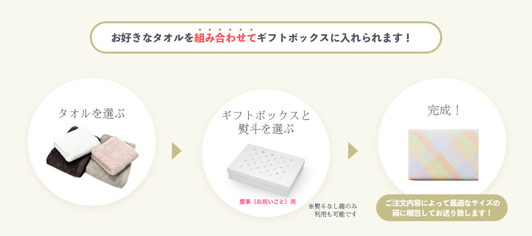 お好きなタオルを組み合わせてギフトボックスに！